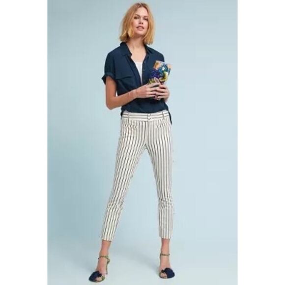 Anthropologie Essential Slim Cropped Pants in Blue Stripe Size 14 - Picture 1 of 10